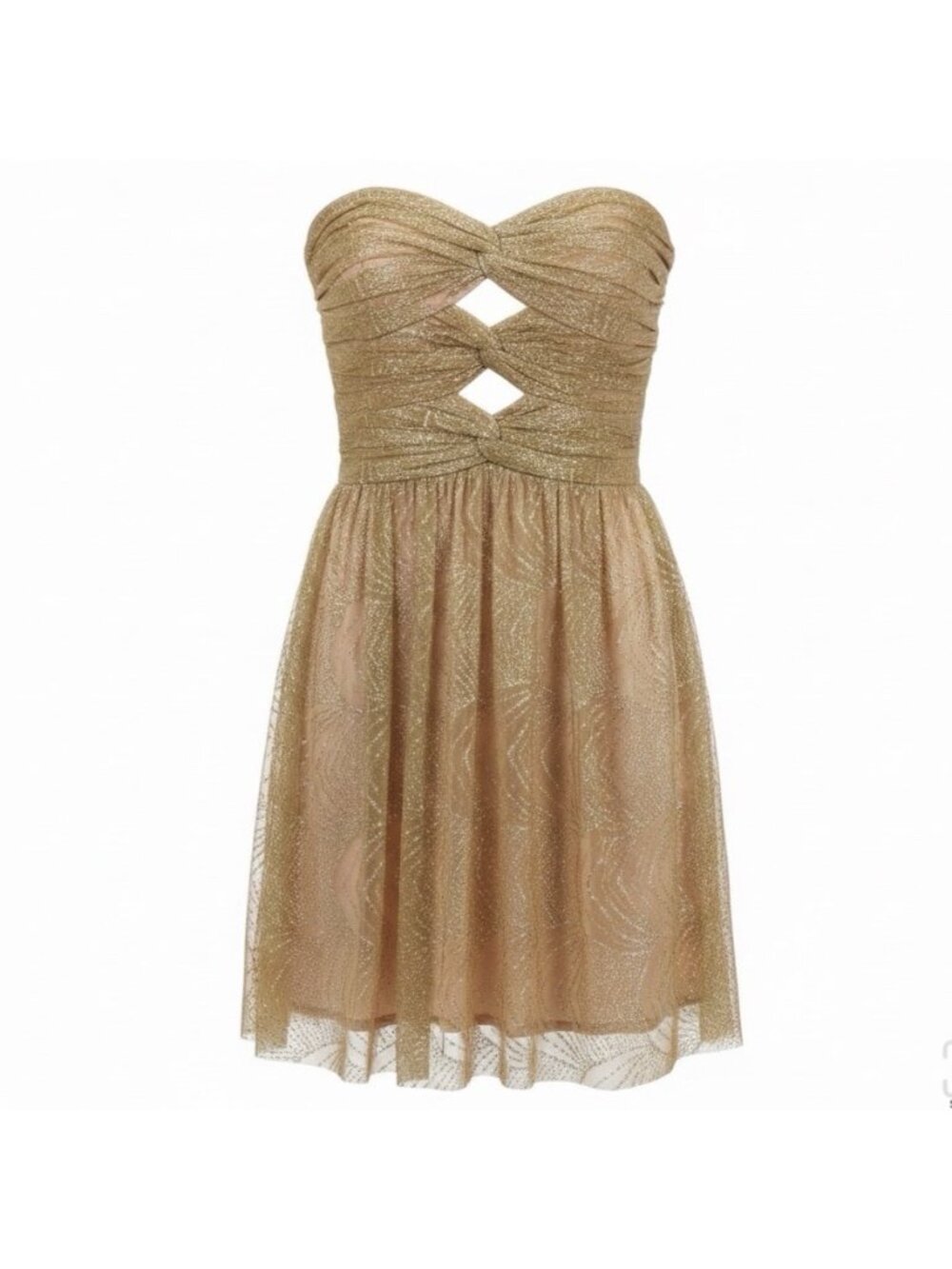 Hailey Adrianna Papell Womens Gold Glitter Mesh Strapless Dress Elegant Size 12